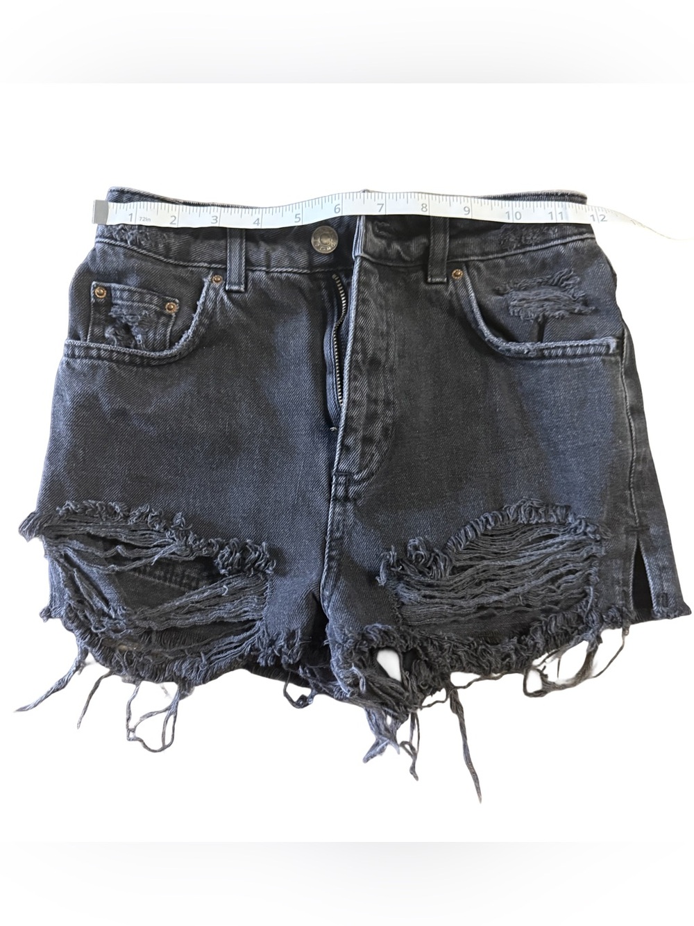 Topshop High Waisted Black Distressed Denim Shorts